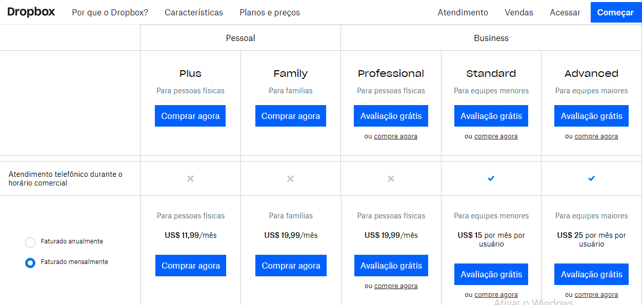 Planos Dropbox
